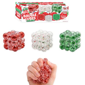 Stisljive Kocke z Ble&scaron;čicami Squeezy Glitter Bauble - Set 3 Kock - Sladkorni Polnil - V Prikazovalniku (6 Setov)