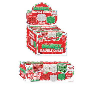 Stisljive Kocke z Ble&scaron;čicami Squeezy Glitter Bauble - Set 3 Kock - Sladkorni Polnil - V Prikazovalniku (6 Setov)