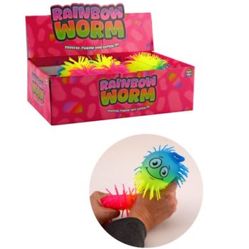 RAINBOW PUFFER ČRVIČEK ŽOGICA - 22CM - ME&Scaron;ANE BARVE - V DISPLAYU (12 kos.)