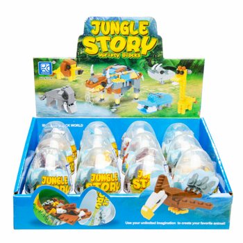 KOCKE ZA SESTAVLJANJE V JAJČKU - JUNGELSKE ŽIVALI MIX (12 kosov)