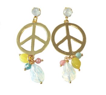 Uhani v Stilu Ibiza Zlat Peace Bel Kristal (1 kos)