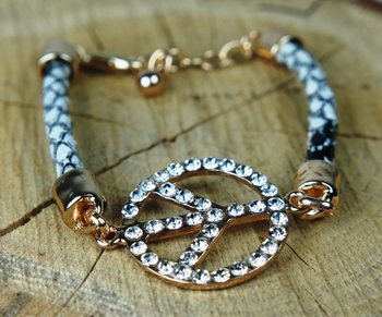 Zapestnica v Ibiza Stilu s Peace Znakom Črno-Bela (1 kos)