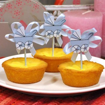 Topper za Cupcake ob Rojstvu - Moder Voziček (12 kos)