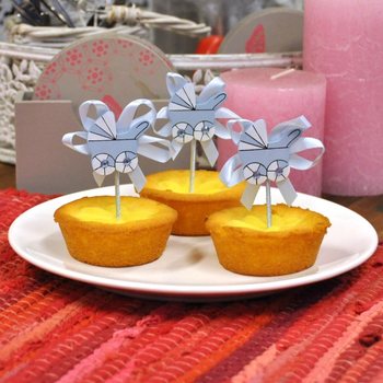 Topper za Cupcake ob Rojstvu - Moder Voziček (12 kos)