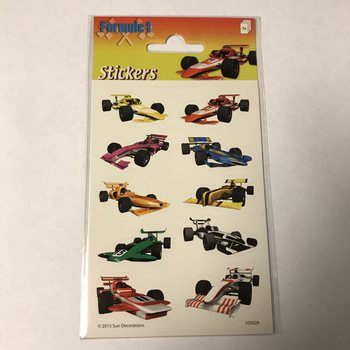 LIST Z NALEPKAMI: DIRKALNI AVTOMOBILI FORMULA 1, 16 x 9 cm (10 kosov)