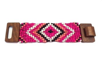 Azteška Lesena Zapestnica z Zapenjanjem Fuchsia (1 kos)