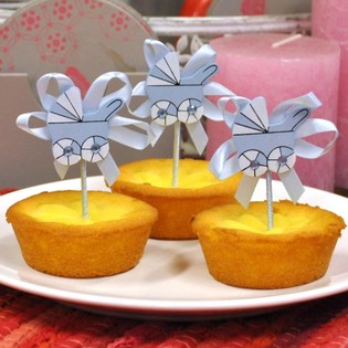 Topper za Cupcake ob Rojstvu - Moder Voziček (12 kos)