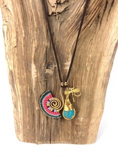 HANDMADE ORIGINALS Ibiza ogrlica z modrim kamnom (Bluestone) Oranžna/Modra (1 kos)