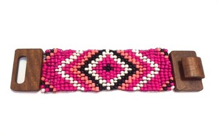 Azte&scaron;ka Lesena Zapestnica z Zapenjanjem Fuchsia (1 kos)
