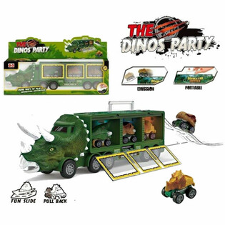 TOVORNJAK DINOZAVER S 3x DINO AVTOMOBILI - IGRALNI SET V VELIKI DARILNI ŠKATLJI