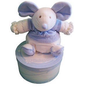 Plišasta Igračka Baby Bow v Darilni Škatli - Model 15 (Miška, Modro-Bela)